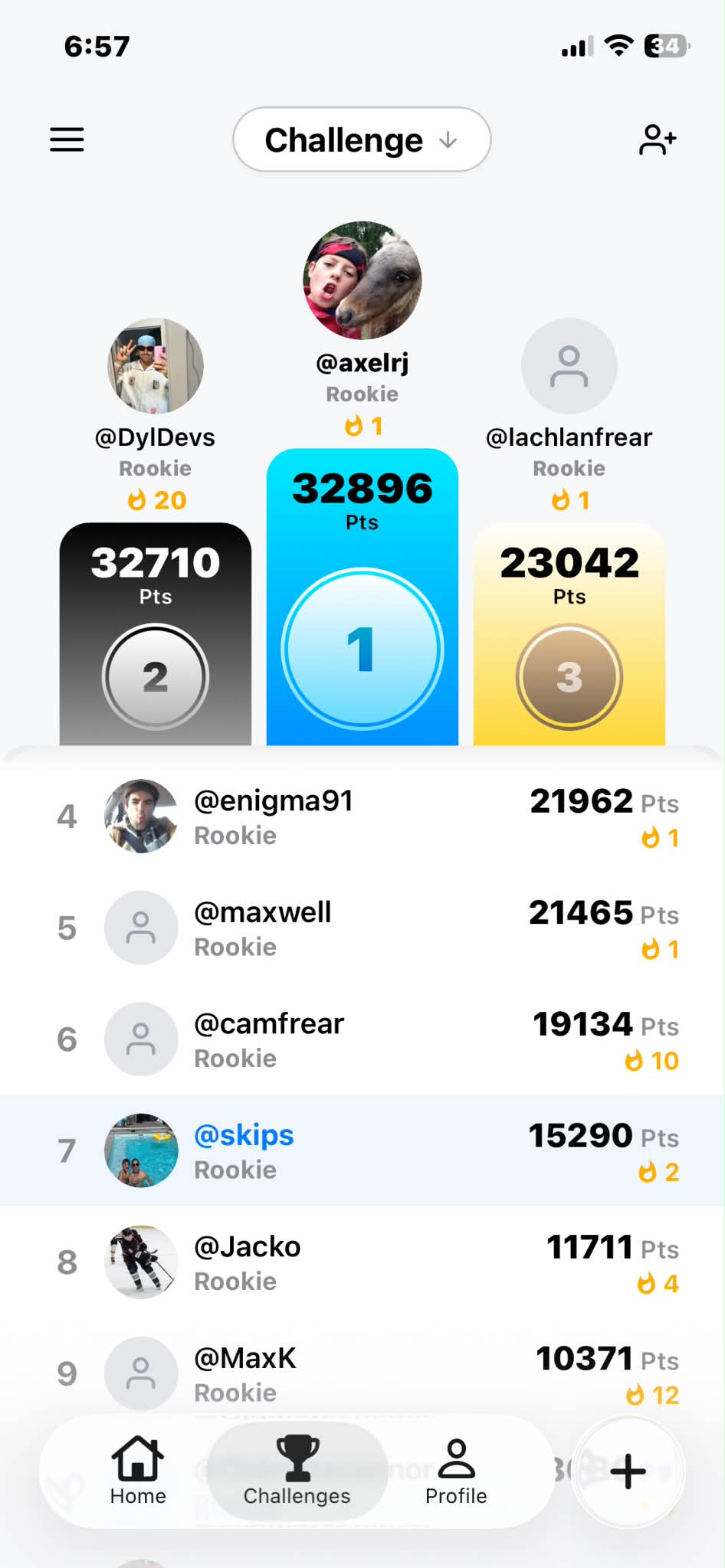 LFG challenge leaderboard podium screen